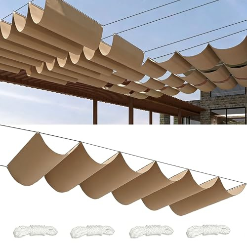 Tenda a Vela Parasole a Onda Retrattile 3x6M Vele Ombreggianti Impermeabile Vele Parasole da Giardino Protezione Solare Schermo UV con funi di Tensione per Terrazze Balconi Cachi