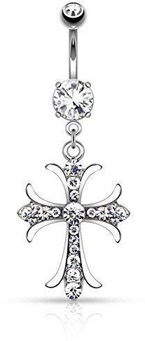 Tapsi´s Coolbodyart® Bauchnabelpiercing Edelstahl Chirurgenstahl 316L Zirkonia Anhänger Keltisches Kreuz Silber