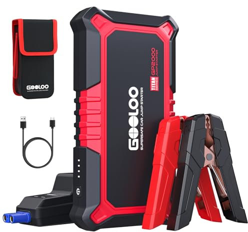 GOOLOO GP2000 Auto Starthilfe Powerbank, 2000A Spitze Starthilfe, Supersafe 12V Booster Auto Starthilfe, Tragbare Starthilfe mid Intelligentes Starthilfekabel, für 8.0L Benzin und 6.0L Diesel