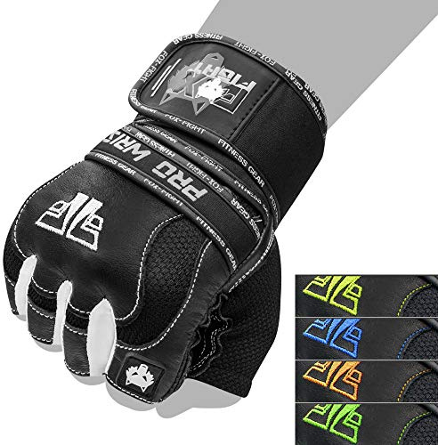 FOX-FIGHT Fitnesshandschuhe Trainingshandschuhe Kraftsport Damen Herren Leder Handschuhe Bodybuilding Sporthandschuhe mit Handgelenkbandage für Krafttraining Gewichtheben PRO Wrist