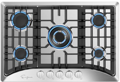 Empava 30 Inch Gas Cooktop with 5 World Class Made in Italy SABAF Burners, LPG/NG Convertible, Ideal RV Top Stoves for Kitchen, Stainless Steel