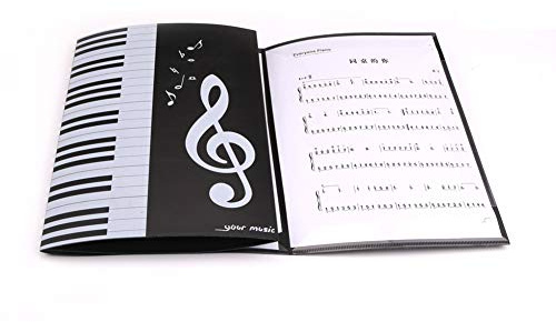 Klavier-Notenordner, A4, Notenblatt-Mappe, 6 Seiten, erweiterbarer Ordner, PVC-Notenpapier-Auslage, faltbare Dokumentenmappe, Musik-Auslage 2pcs schwarz / weiß