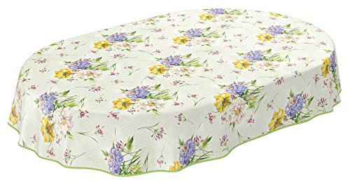 Wachstuchtischdecke abwaschbar Garten Tischdecke Wachstuch Rund Oval Eckig Indoor Outdoor Blumen Muster Oval 240x140cm mit Saum - Eingefasst