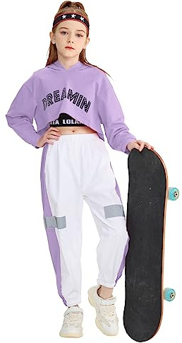 LOLANTA Completi hip hop per bambini in 3 pezzi, tuta da ragazza, felpa con cappuccio, canotta, pantaloni jogger