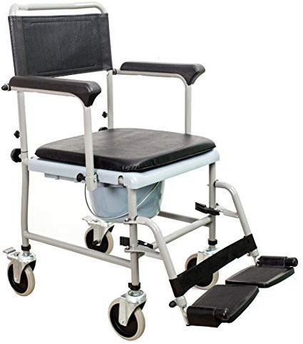 FabaCare Premium Toilettenrollstuhl, Hygienerollstuhl, Toilettenstuhl, Rollstuhl mit WC-Eimer, Badezimmerrollstuhl bis 120 kg, Anthrazit