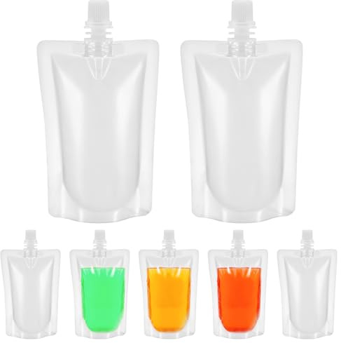 YARNOW Plastic Drinking Pouch 50 Pcs Plastic Flasks 3.5 Oz Plastic Flask Bags Plastic Drink Bag with Spout for Milk Beverage Tea