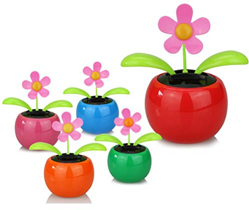 Solar Moving Figure Flower, 4 Pieces Solar Powered Dancing Flower Plastic for Car Home Or Office (Random Color)