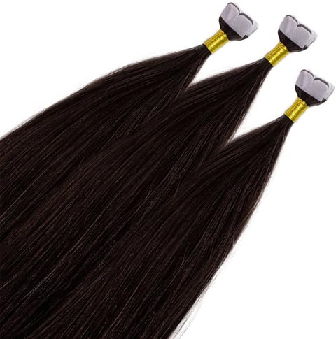 hair2heart Premium Mini Tape Extensions Echthaar - 12 Tapes 40cm Dunkelbraun
