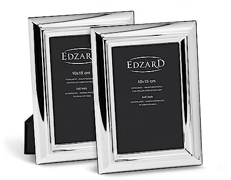 EDZARD Bilderrahmen Florenz 2er-Set (10x15 cm) versilbert anlaufgeschützt | Silberrahmen für Fotos 10x15 cm, Samtrücken, je 2 Aufhänger, zum Stellen und Hängen, Fotorahmen, Geschenk Hochzeit