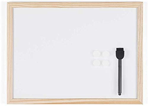 KAV Tableau blanc magnétique avec cadre en bois - Tableau blanc effaçable à sec pour bureau, restaurant, école et la maison - Fixation murale avec marqueurs, gomme et aimants (400 x 300 mm)