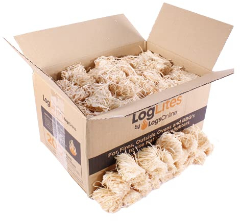 LogLites 100 x Natural Eco Firelighters, Long Burn and Easy to Light | 8 to 10 minute burn time. Wax coated for easy burn. Renewable. For pizza oven, BBQ, fire pits, outdoor stove & log burners.
