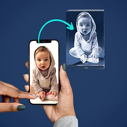LOOXIS Personalisiertes 3D Laser-Foto vom eigenen Bild in Glas gelasert – Geschenk-Idee zu Weihnachten, Geburtstag, Hochzeitstag, Frauen und Männer – Viamant-Glas, Hologramm, Quader, M Hochformat