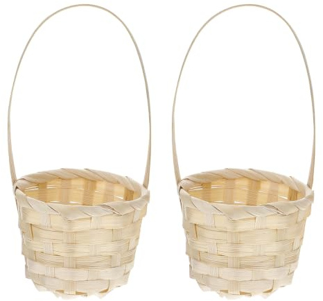Happyyami 5pcs Rattan Korb Henkel Geschenkkorb Rustikale Blumenvase Landhausstil Hochzeit Party Deko Allzweckkorb Blumen Pflanzen Blumenstrauß Behälter 8X17CM