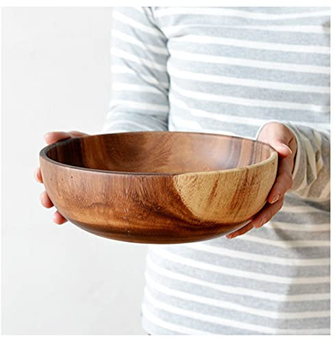 Ensaladera De Madera De Acacia, Cuenco Artesanal Hecho A Mano, Tazón Grande Para Mezclar, Frutero De Madera Para Servir Ensalada, Fruta, Palomitas De Maíz, Salsas, Condimentos, Bocadillos,24cm/9.4in