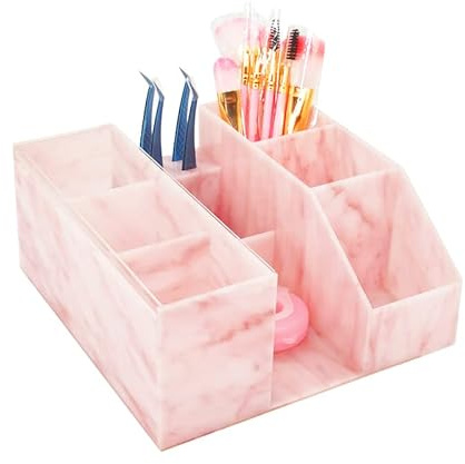 Beauty Organizer, Acrylic Eyelash Grafting Tool Storage With Tweezers Holder Display Boxes for Home Salon (Marble Pink)