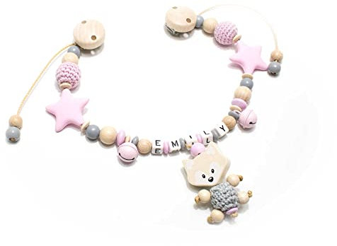 Kinderwagenkette mit Namen Mädchen rosa natur Sterne