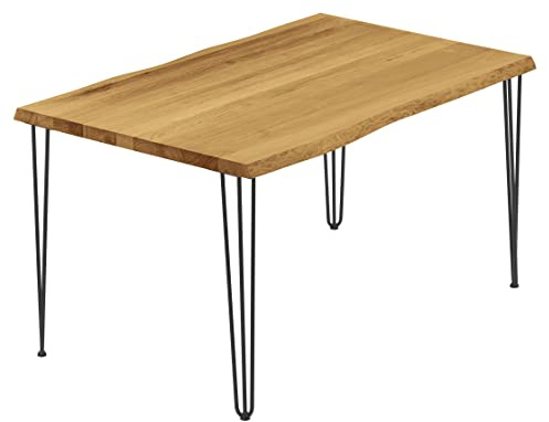 LAMO Manufaktur Esstisch Küchentisch Schreibtisch Couchtisch aus Massivholz, mit Baumkante 140x80x76 cm (AxBxH), Creative, Rustikal/Schwarz, LAB-01-A-003-9005Cr