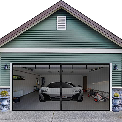 Garage Door Screen for 2 Car Garage 16x8FT- Garage Screen Door, Heavy Duty Fiberglass Mesh ,High Energy Magnets ,Hands Free Garage Net Screen,Patio Porch Privacy Curtain(6 Straps Include)(16.3*8.15FT)