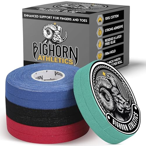 Bighorn Athletics Jiu Jitsu Finger Tape, 0.3-Inch x 45-feet, 8-Rolls | Residue-Free Adhesive | Athletic Sports Tape for BJJ, Wrestling, Climbing, Volleyball, Hands & Toes | Red, Black, Blue Green