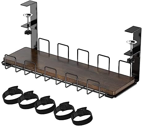 YIUTERA Under Desk Cable Managet Tray, Smooth and Flat Wooden Boards, Easy to Place Securely, Managing Cables, Power Strips, Messy Items, Keep Tidy, No-Drill, Holds up 5 Kg, Black (desk wire tray 1)