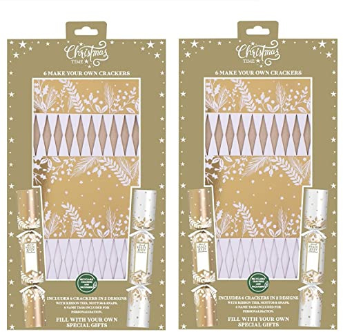 YöL Make Your Own Christmas Crackers DIY Fill Your Own Gold & White Xmas Design