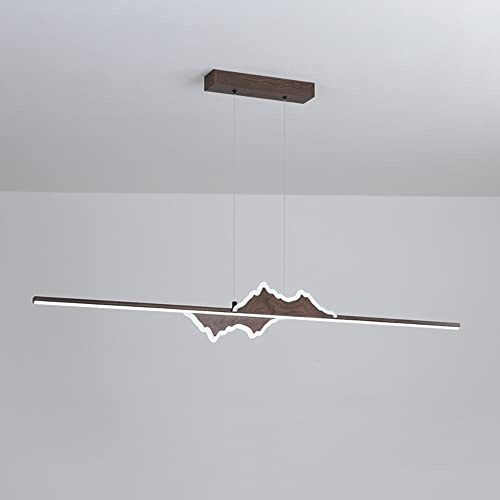 Iluminación colgante LED moderna Lámpara de techo Lámpara de tira lineal, patrón de madera Lámpara colgante de isla de cocina de metal, Lámparas suspendidas de 49.21 pulgadas para comedor Sala de esta