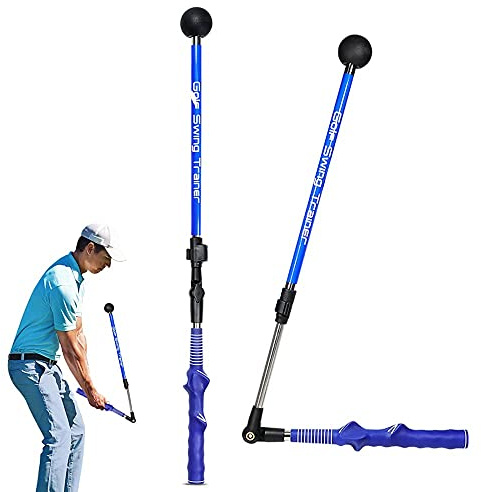 mumisuto Golf Swing Training Aid, Foldable Golf Simulator for Home Golf Training Aids, Adjustable Golf Alignment Sticks Indoor & Outdoor, Golf Swing Trainer Rotation for Beginner Professional (Blue)