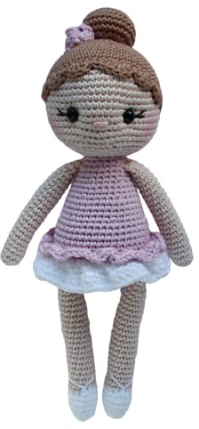 Häkelpuppe Ballerina aus Baumwolle (Rosa) | Amigurumi Puppe 23 cm – Handmade Stoffpuppe für Kinder, Geschenk zur Geburt & Taufe