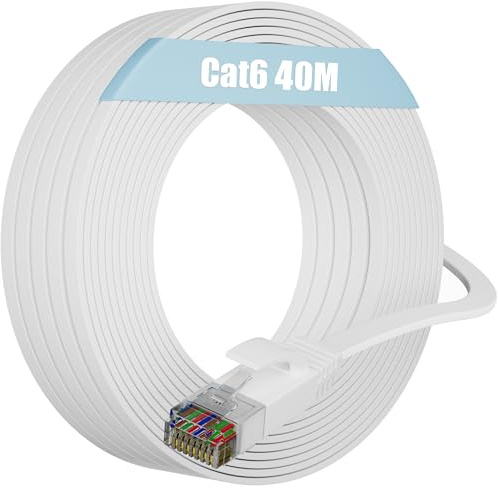 Soibke LAN Kabel 40 Meter Cat 6 Netzwerkkabel 40m Weiß Flach Gigabit Dünn | Ethernet Kabel Verdeckt verlegtes Hochgeschwindigkeits Wlan Kabel Lang Internet Kabel RJ45 Patchkabel für Router Modem