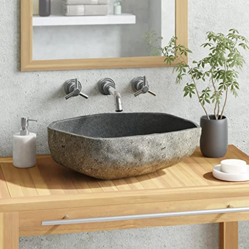 WIFESE Lavandino in Pietra Di Fiume Ovale 45-53 cm, Lavabo Da Appoggio per Bagno o Esterno, Grigio Talpa