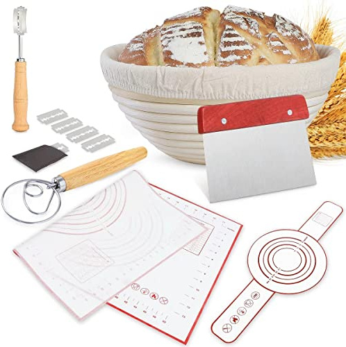 Wwyybfk Banneton Bread Proofing Basket, Sourdough Bread Baking Supplies, 9.8 Sourdough Proofing Basket Kit