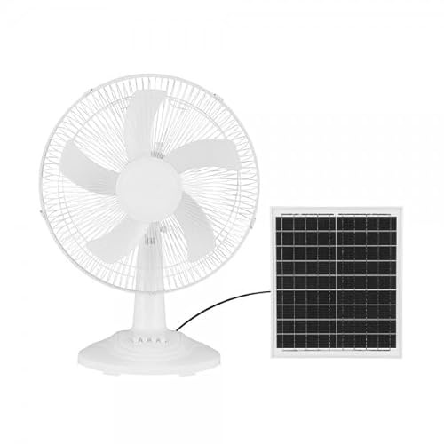 Bilake Ventilador de Sobremesa Solar 20W DC, Motor Silencioso, 3 Velocidades, 5 Aspas, Panel Solar Incluido, Cable 4,2m, Flujo 2000m³/h, Blanco