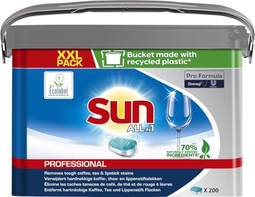 Sun Professional All in 1 Spülmaschinentabs – Kraftvolle Premium Tabs für die Spülmaschine für mühelose Reinigung, Geschirrspültabs für strahlenden Glanz, 200 Tabs