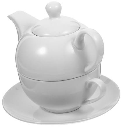 Cabilock Juego De Té De Cerámica Blanco Tetera Pequeña y Taza, Resistente Al Calor, Diseño Práctico Mango, Para Hogar, Oficina, Salón De Té – Set Completo Tradicional