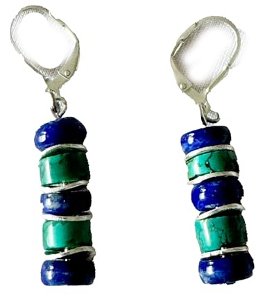 Türkis mit Lapislazuli in Silberplättchen Ohrringe Ohrhänger 925er Echtsilber oder Chirurgenstahl