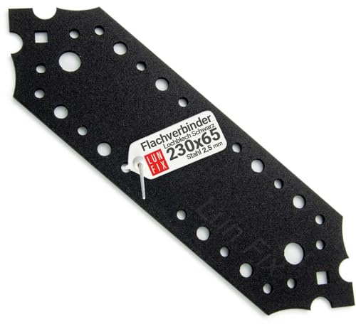 Piastra giunzione piana 230 x 65 x 2,5 mm, 10 pezzi, lamiera forata nera, piatti neri, staffe angolari per legno, angolare ferro, giunzioni per mobili, legno fai da te, pannello legno, Lun Fix