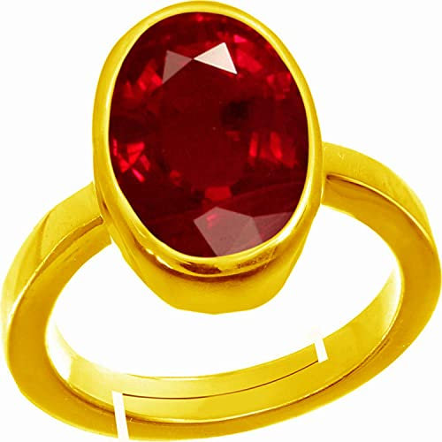 JAGDAMBA GEMS 15.25 Ratti 14.12 Karat Zertifiziert Unbehandelt A+ Qualität Natürlicher Burma Rubin Manik Edelstein Ring für Damen und Herren, vergoldet, Rubin, Vergoldet, Rubin