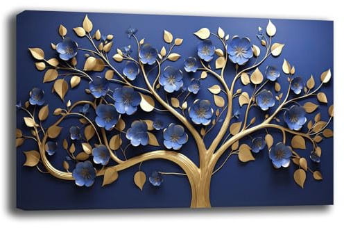 Printerland Quadro Moderno ALBERO della VITA Astratto Blu oro gold Quadri moderni soggiorno da Parete Stampa su tela Canvas Decorazione Murale muro Arredo Camera da letto Salone (5, 40x70 cm)