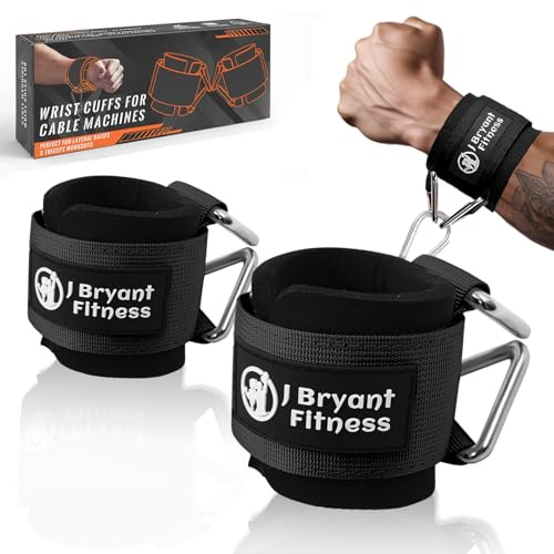 J Bryant Neoprene Padded Wrist Cuffs Gym Adjustable Straps System with Triangular Metal Rings for Cable Machines, Resistance Bands & Strength Training