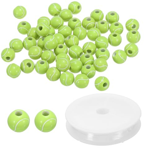 PATIKIL Perline Sportive 12 Mm, 50pz Perline Acrilico per Tennis,Perline Rotondo per Creazione Braccialetti e Collane Fai-Da-Te, Colore Verde