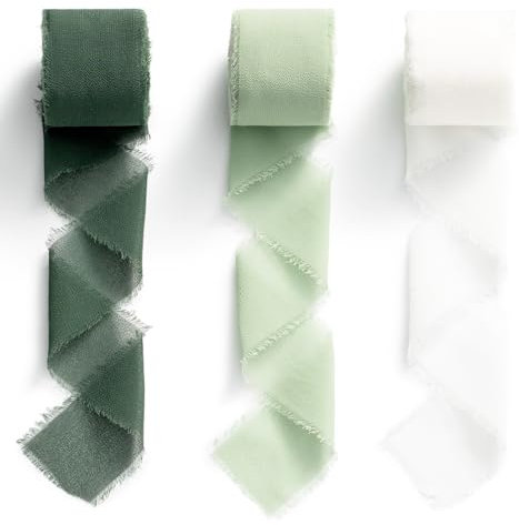 MORSUNBELA Chiffonband Geschenkband Schleifenband Grün Fransenband Stoffband Dunkelgrün 3,8cm Dekoband