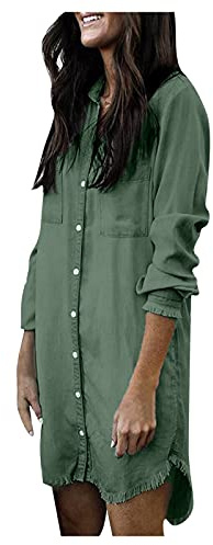 Jeanströja dam långärmad – jeansblus dam sommar lång button down skjorta blus casual jeansjacka lätt denim tröja överdimensionerade jeansblusar denimskjortor lös lång blus långärmad skjortor lång