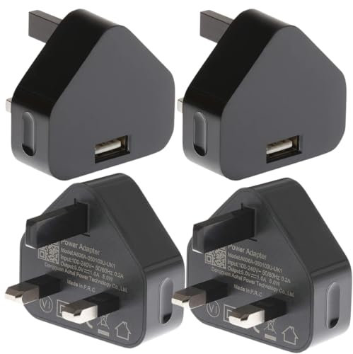 4 Pack USB Plug pluX USB Charger Plug Wall Plug Adaptor UK Power Adapter Mains Charge Head Socket 5V/1AMP Multipack Single Port Charging for iPhone 14 13 12 11/10/Xs/XS Max/XR/X/8/7/6 Plus/5/4