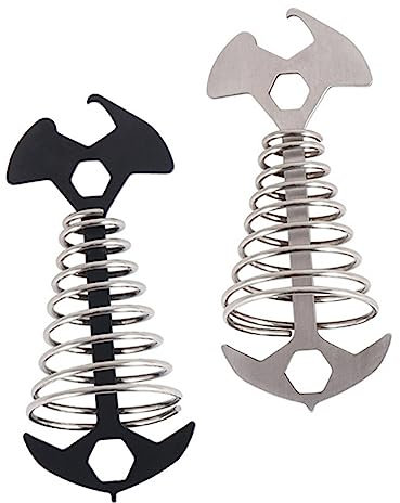Gogogmee 6 STK Feder Haken für Boden nägel Zeltseilversteller Bodennägel mit Fischgräten Camping zubehör zeltschnur Spanner Heringe für Zelte Halter für Fischgrätenzelte Rostfreier Stahl