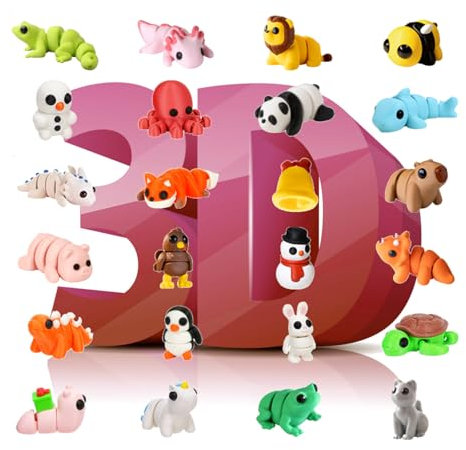 BLOOOK 2025 Adventskalender Tiere,3D Printed Animals Christmas Advent Calendar,Adventskalender Spielzeug für Kinder,3D Gedruckte Tiere Spielzeug,Tiere Figuren Set,als Schreibtisch Deko