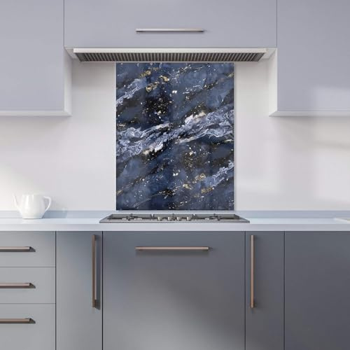 Premium Deep Ocean Blue Quartz Effect Kitchen Splashback 6mm Toughened Glass Kitchen Splashback – Heat Resistant Splashback for Kitchens, Perfect for Cookers and Hobs, Polished Edges