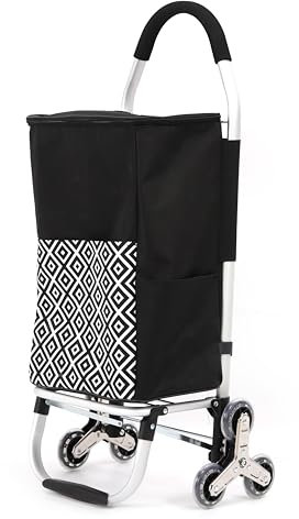 50Liter Aluminium Einkaufstrolley Treppensteiger mit Kühlfach, Klappbar Shopping Trolley mit Treppenläufer, Einkaufswagen Faltbar, Einkaufstasche mit 6 Rädern, Einkaufskorb mit Rollen - Schwarze