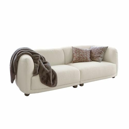 Loberon Sofa Scintillique, Weicher Bouclé-Bezug, Modernes Design mit Runden Formen, Elegant Niedrige Rückenlehne, Sitzmöbel, Couch, Polyester, Birkenholz, Creme