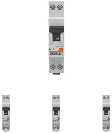 DEBFLEX - Disjoncteur 16A Phase + Neutre 3KA - Module Coupe-Circuit - Certifié NF - Installation dans Tableau Electrique - Gris (Lot de 4)