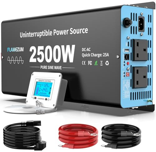 2500W Inverter 12v to 240v Pure Sine Wave with UPS Function,Off-grid Power Converter Uninterrupted Power Supply,with LCD Remote Control for Home,Office,Travel, Camping,Backup System for Power Outage